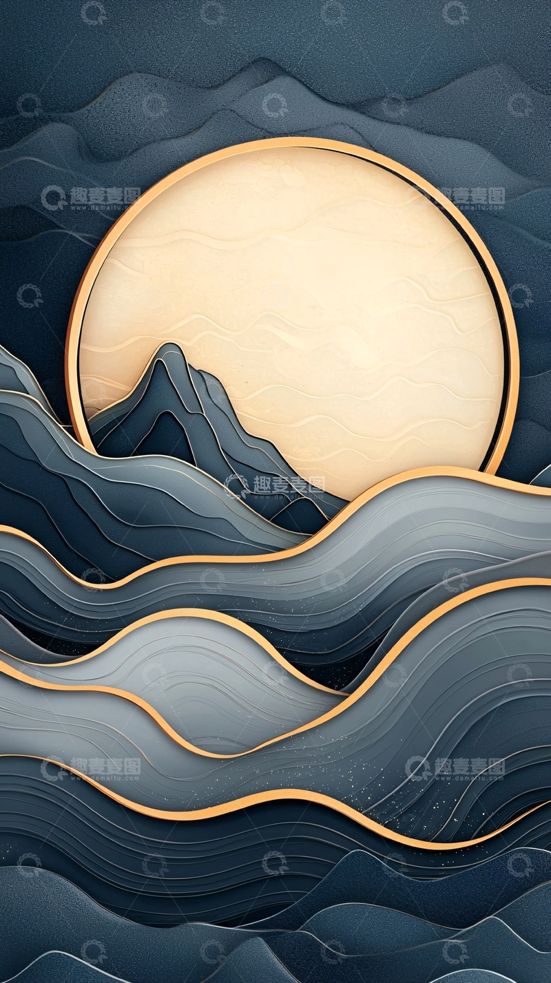 高清大图下载【趣麦麦图】抽象山水剪纸艺术背景