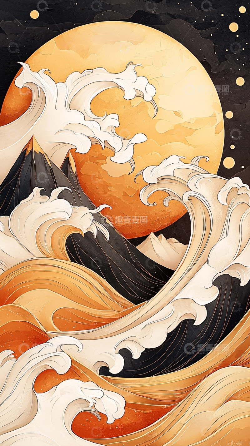 高清大图下载【趣麦麦图】波涛汹涌的夜空与满月