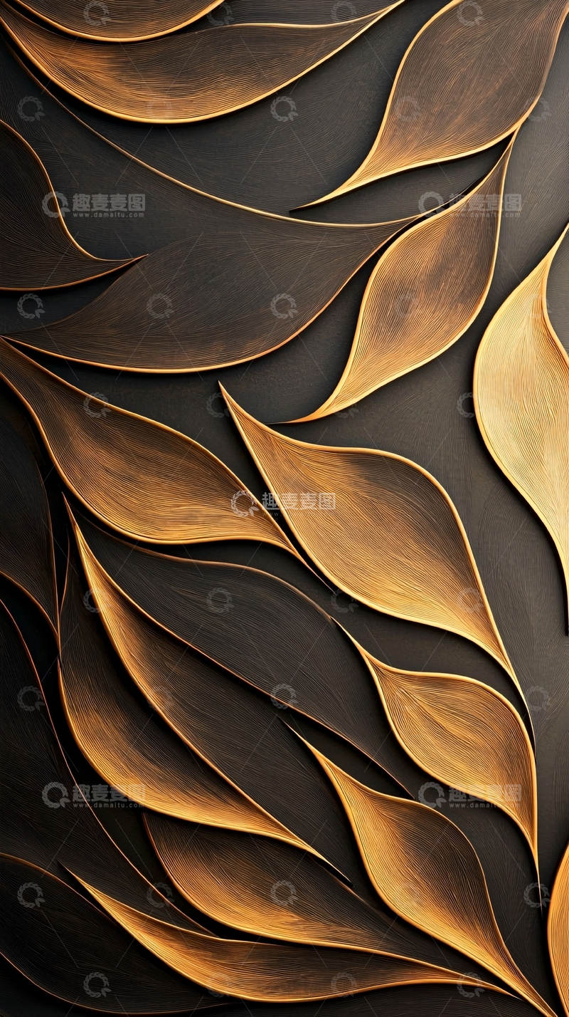 高清大图下载【趣麦麦图】金色波浪形叶子纹理背景