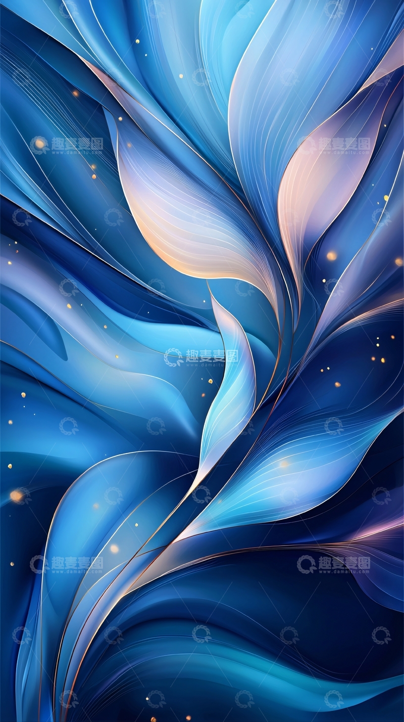 高清大图下载【趣麦麦图】蓝色抽象花卉艺术背景