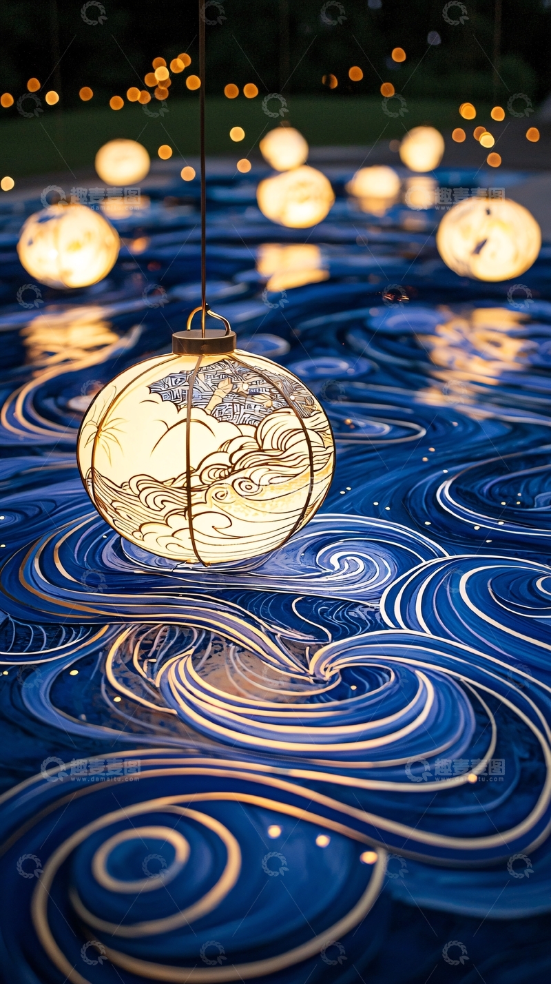 高清大图下载【趣麦麦图】梦幻夜景下的流光溢彩灯笼