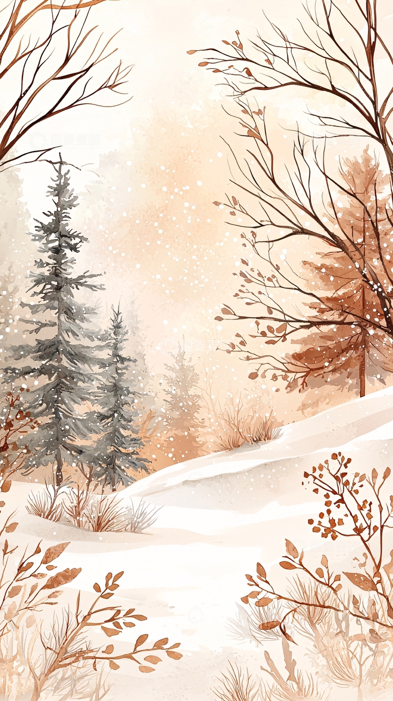 高清大图下载【趣麦麦图】冬日雪景插画背景图