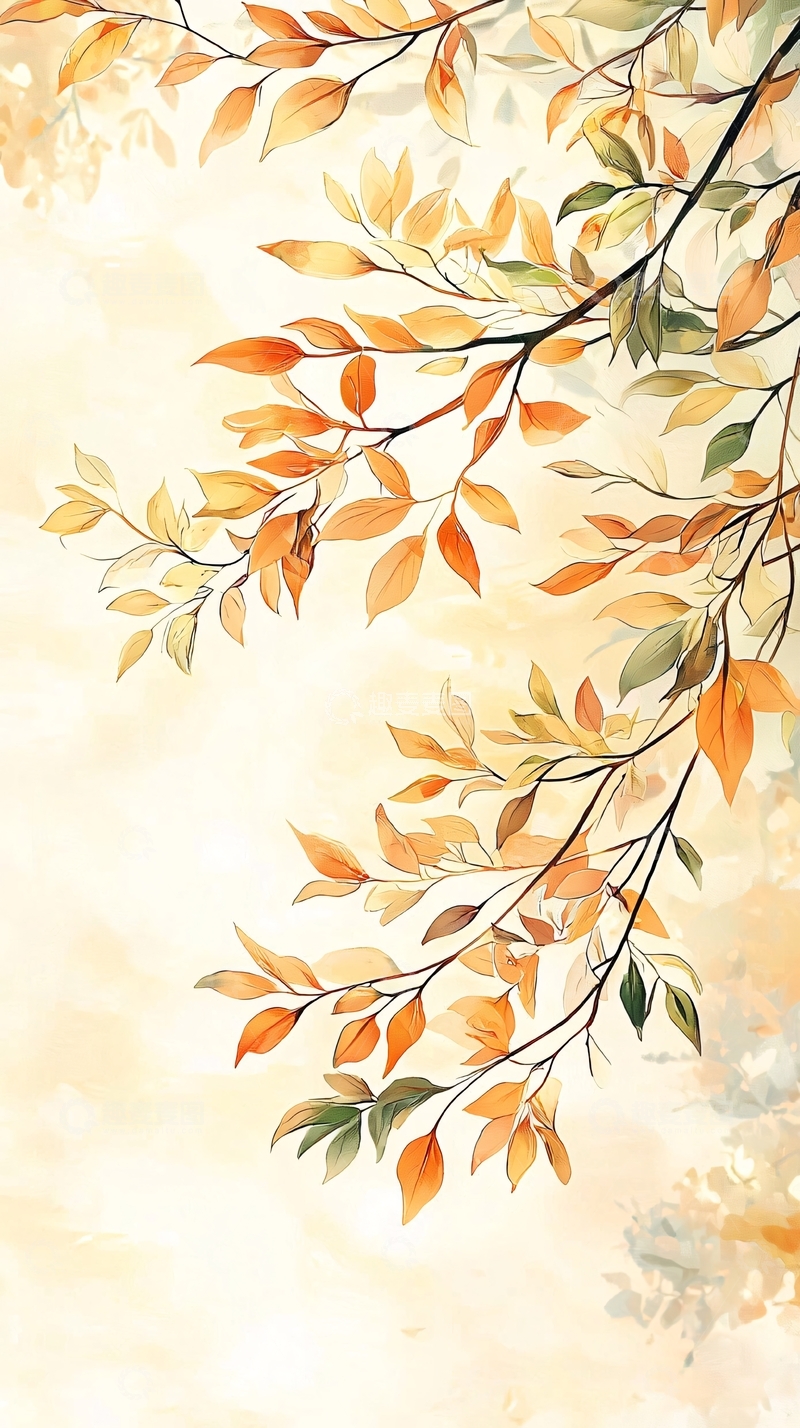 高清大图下载【趣麦麦图】秋日树枝落叶背景图