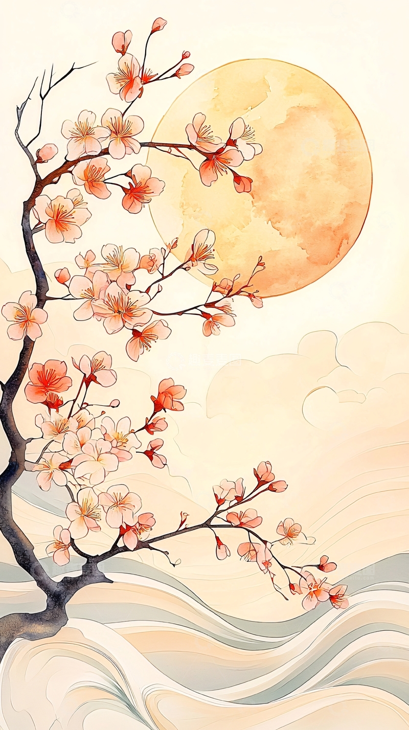 高清大图下载【趣麦麦图】月下樱花树高清图片