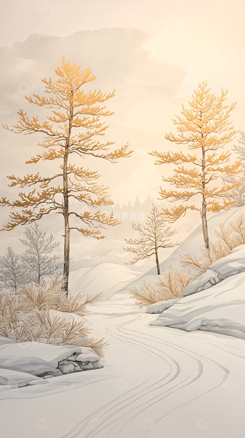 高清大图下载【趣麦麦图】冬日雪景中的松树