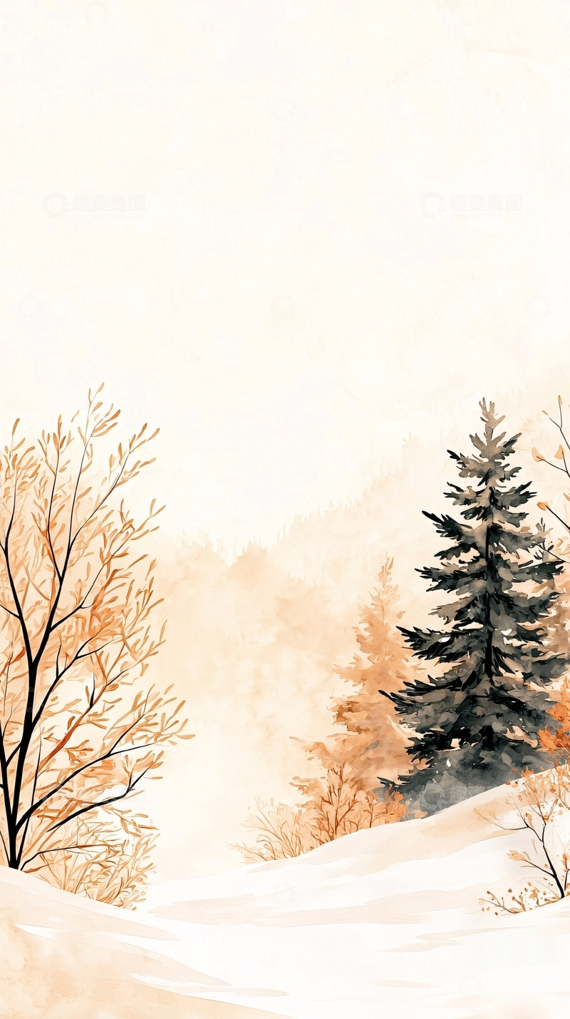 高清大图下载【趣麦麦图】冬日雪景松树落叶自然风景