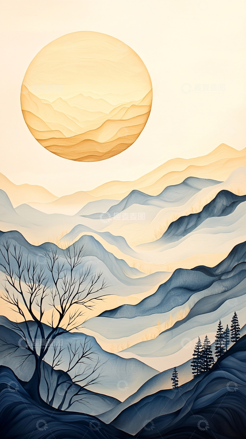 高清大图下载【趣麦麦图】夕阳下的山脉风景图