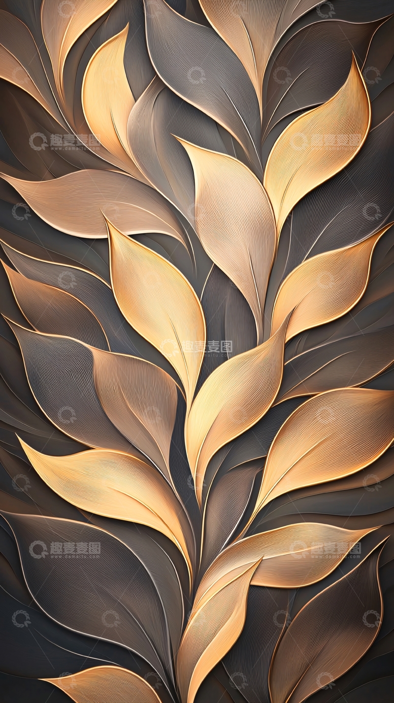 高清大图下载【趣麦麦图】金色抽象叶子纹理背景