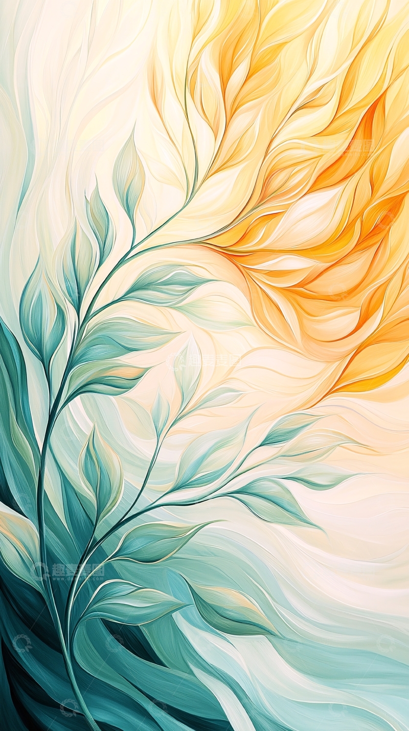 高清大图下载【趣麦麦图】秋日暖阳与绿叶的艺术画作