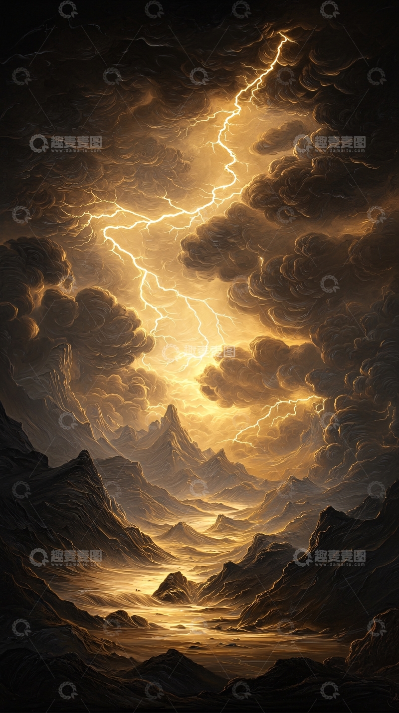 高清大图下载【趣麦麦图】雷电山川夜景
