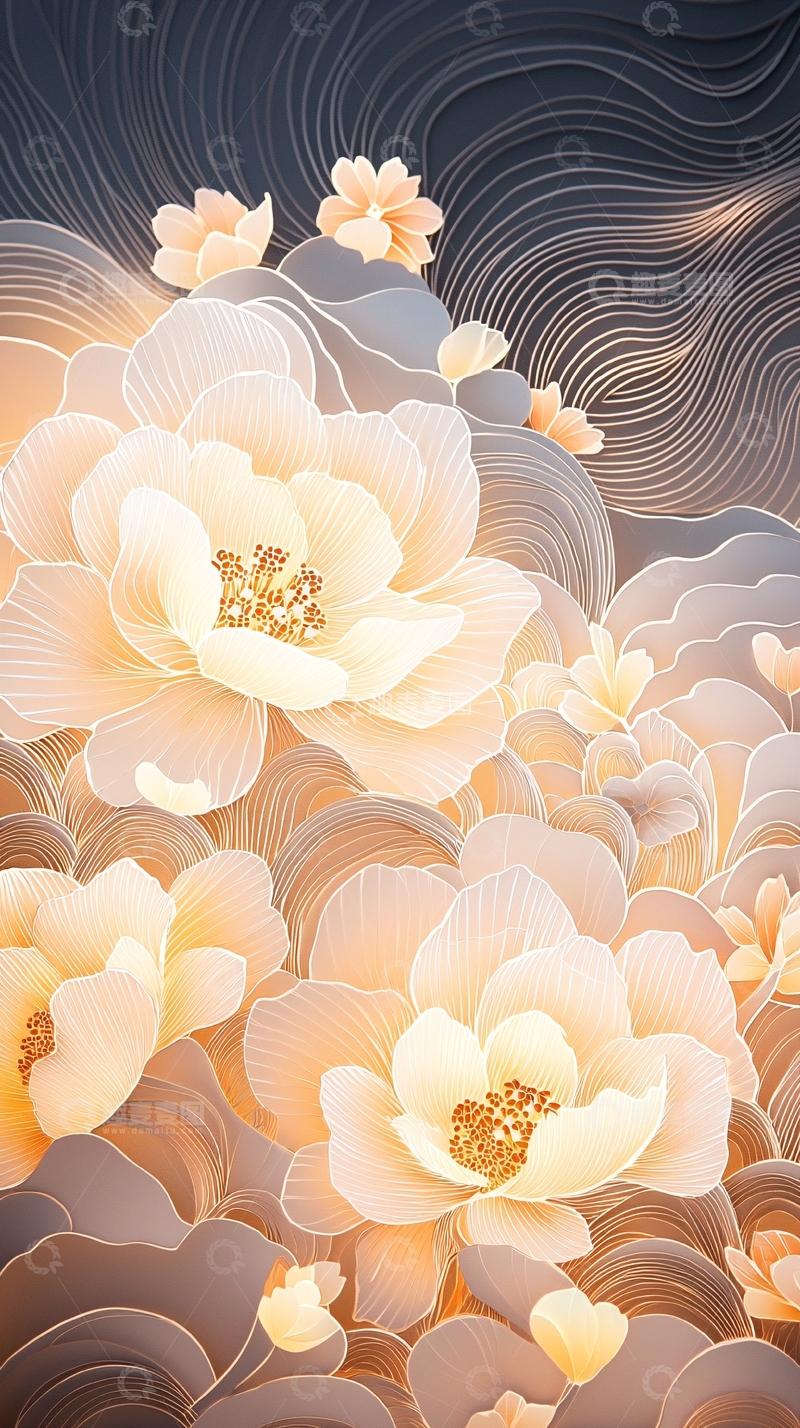 高清大图下载【趣麦麦图】金色花卉抽象艺术背景
