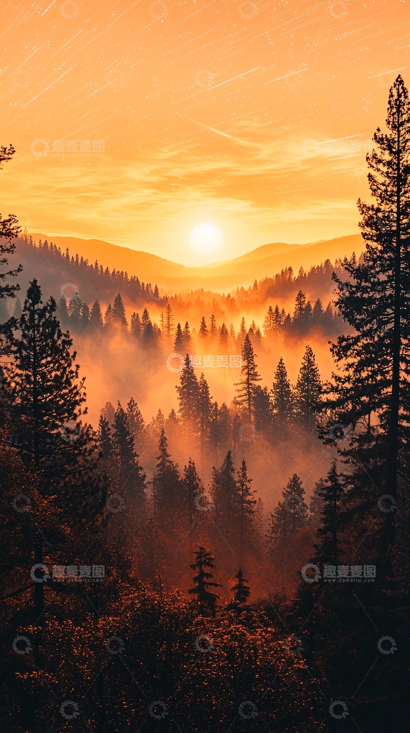 高清大图下载【趣麦麦图】晨雾中的森林日出