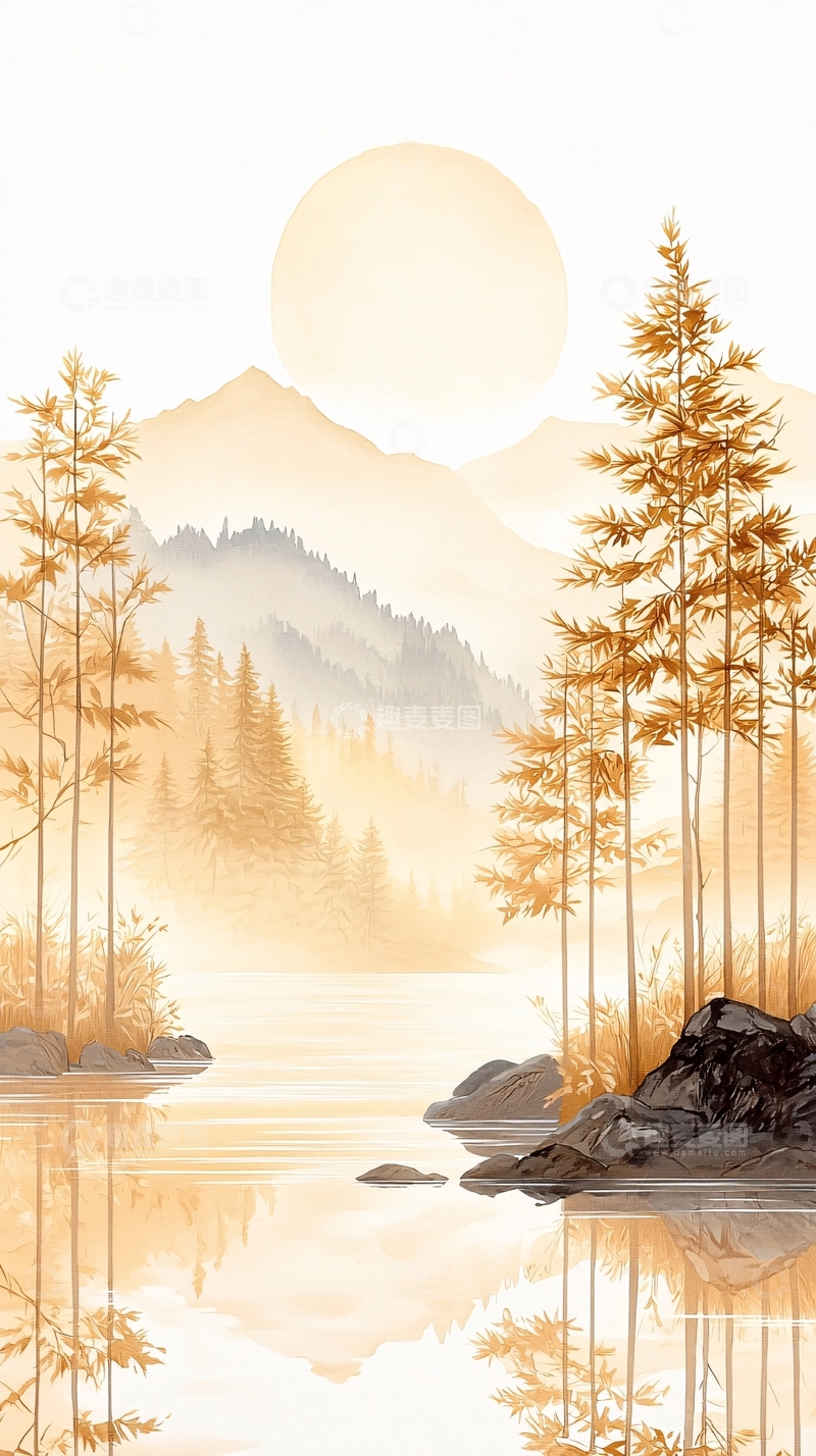 高清大图下载【趣麦麦图】秋日山林静谧湖景