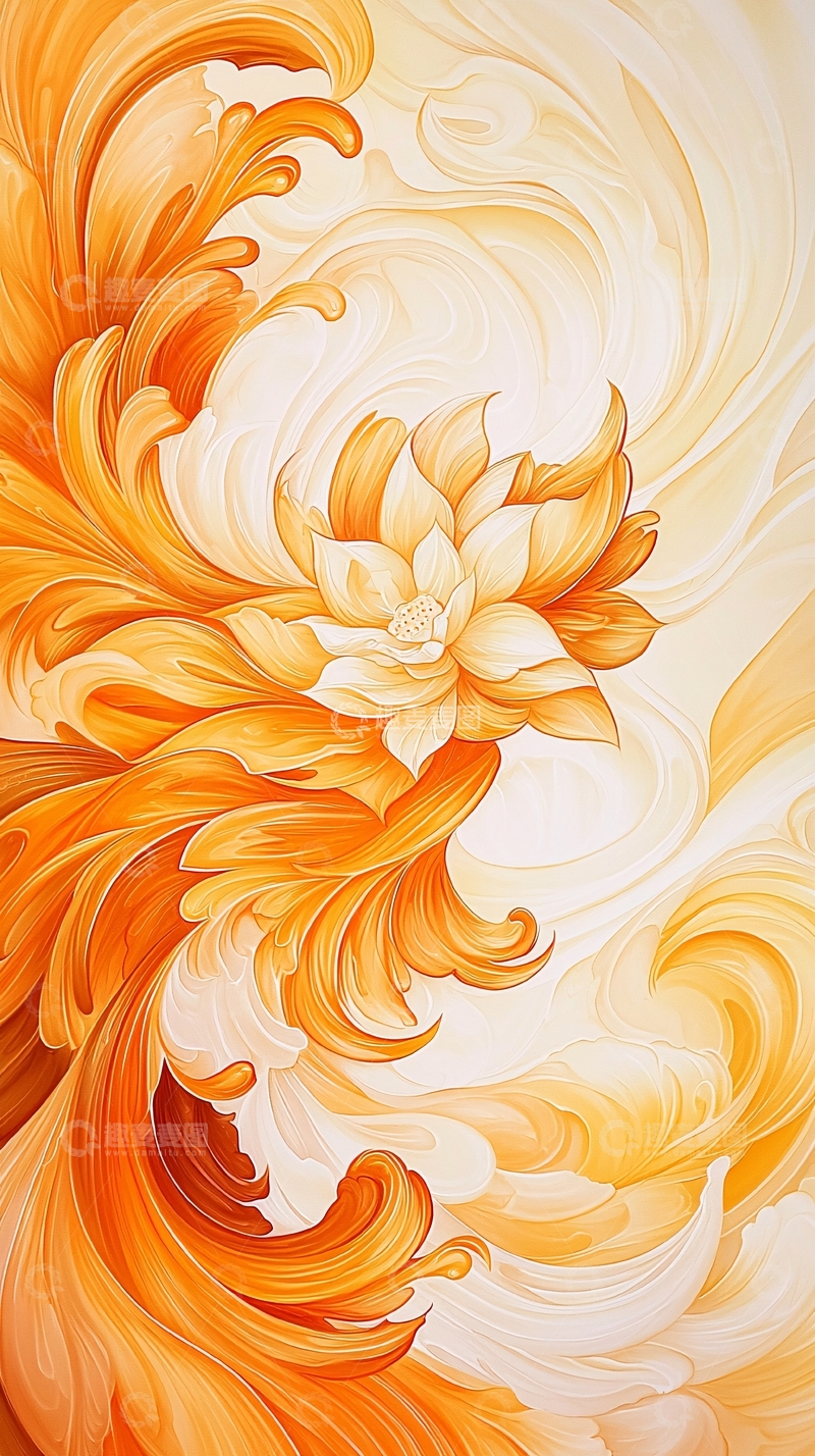 高清大图下载【趣麦麦图】橙色抽象莲花艺术背景图