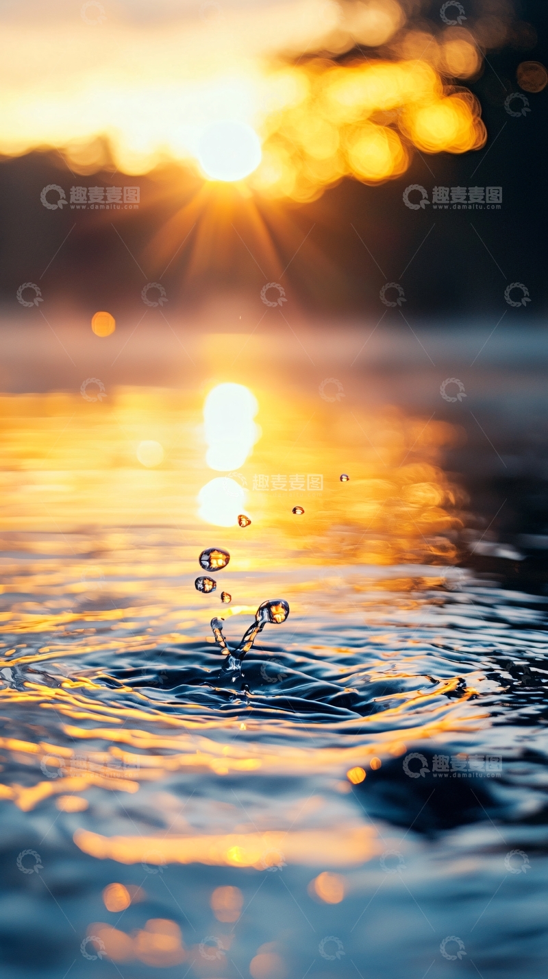 高清大图下载【趣麦麦图】日落水面飞溅水珠