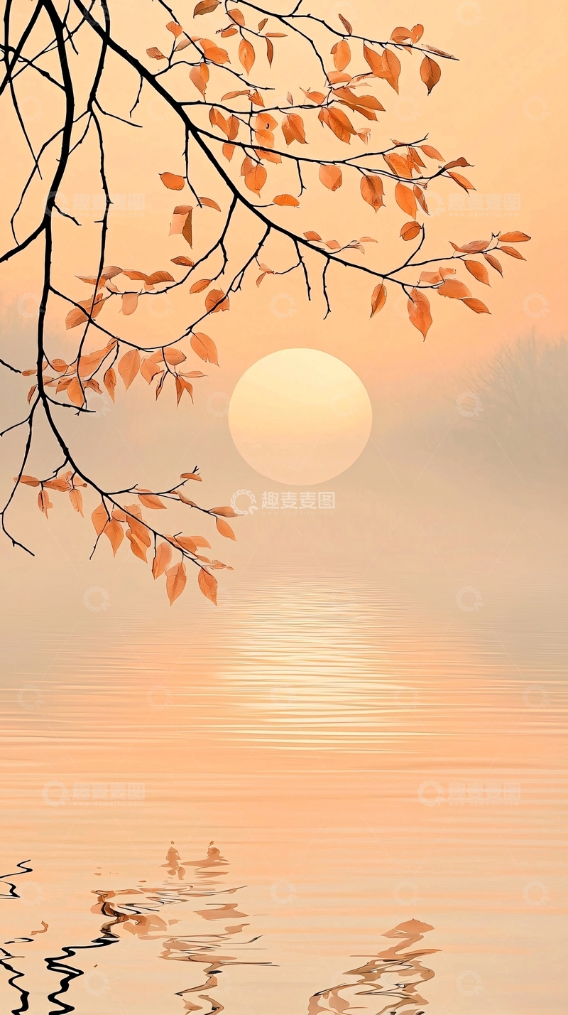 高清大图下载【趣麦麦图】秋日湖畔夕阳美景