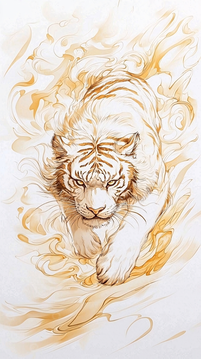 高清大图下载【趣麦麦图】火焰中的老虎插画