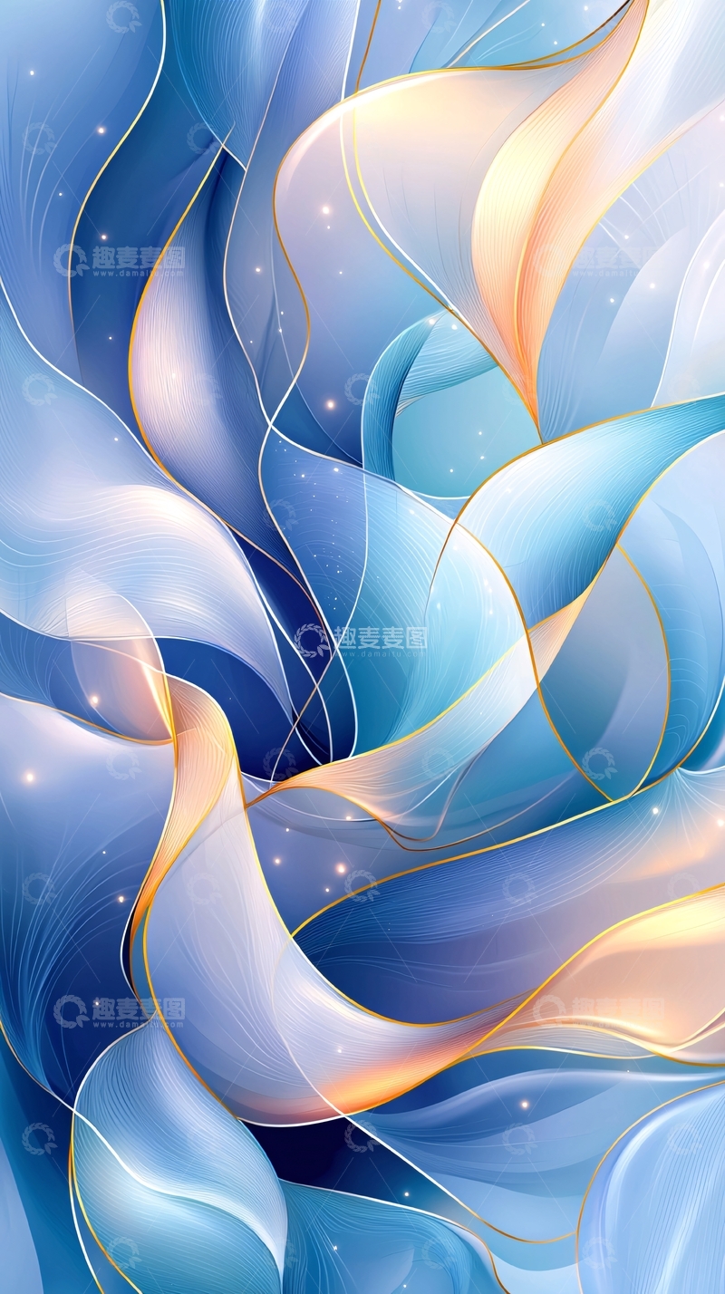 高清大图下载【趣麦麦图】梦幻蓝色波浪抽象艺术背景