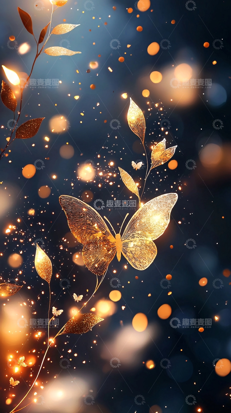 高清大图下载【趣麦麦图】金色蝴蝶与光斑背景