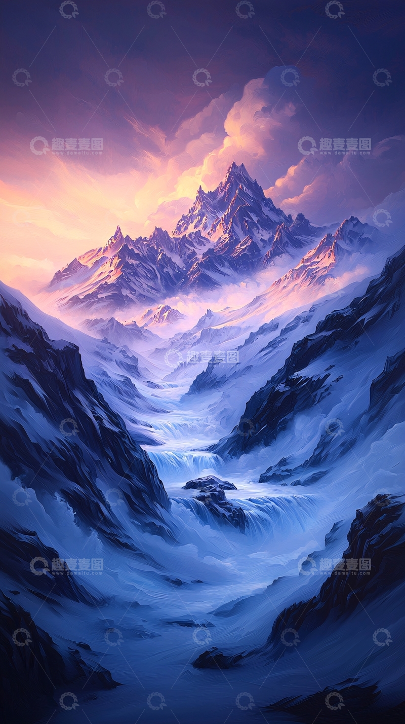 高清大图下载【趣麦麦图】雪山峡谷瀑布风景