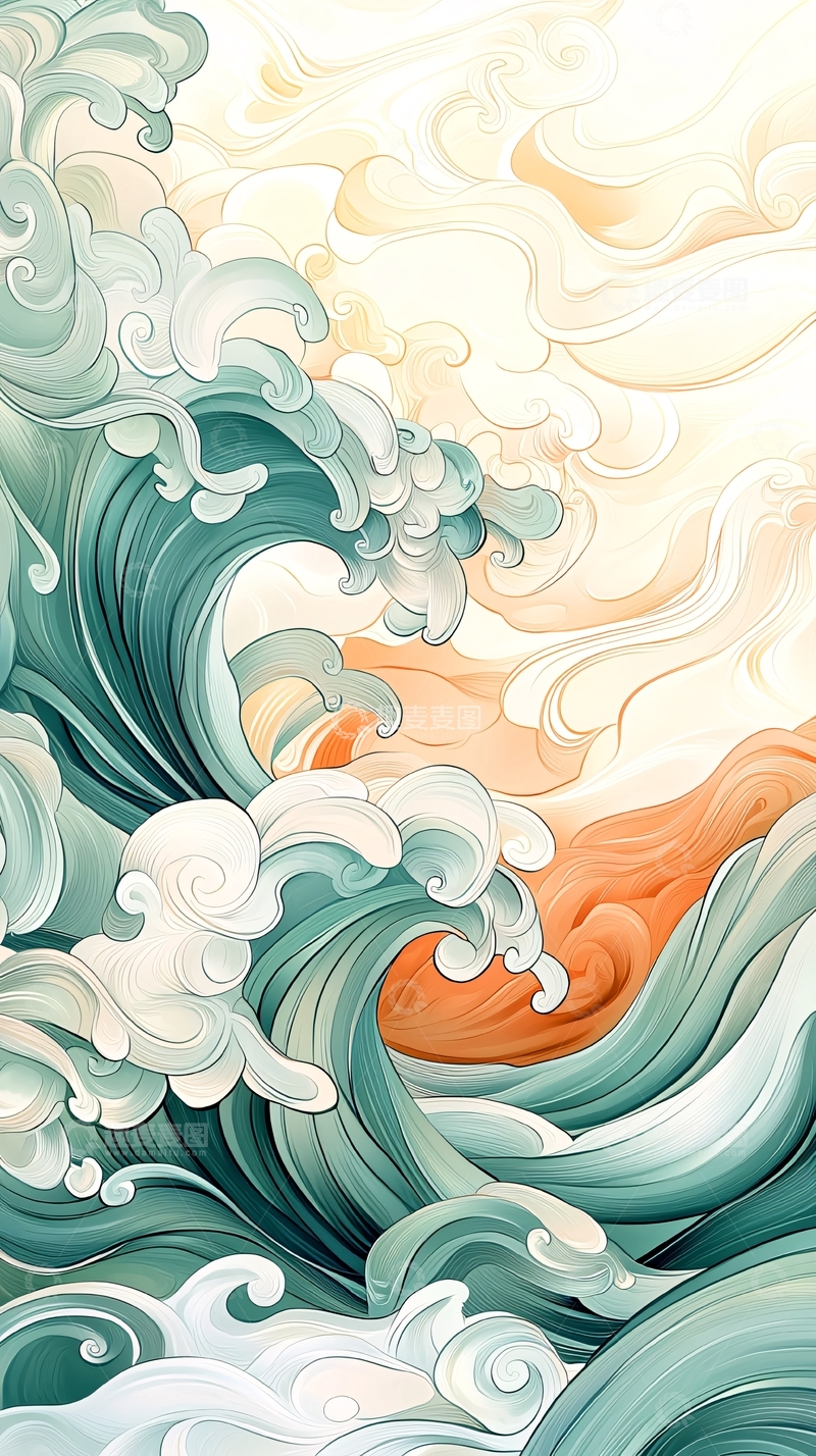 高清大图下载【趣麦麦图】海浪与天空的艺术插画