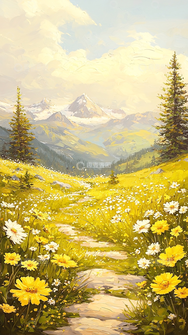 高清大图下载【趣麦麦图】山间小径与野花盛开