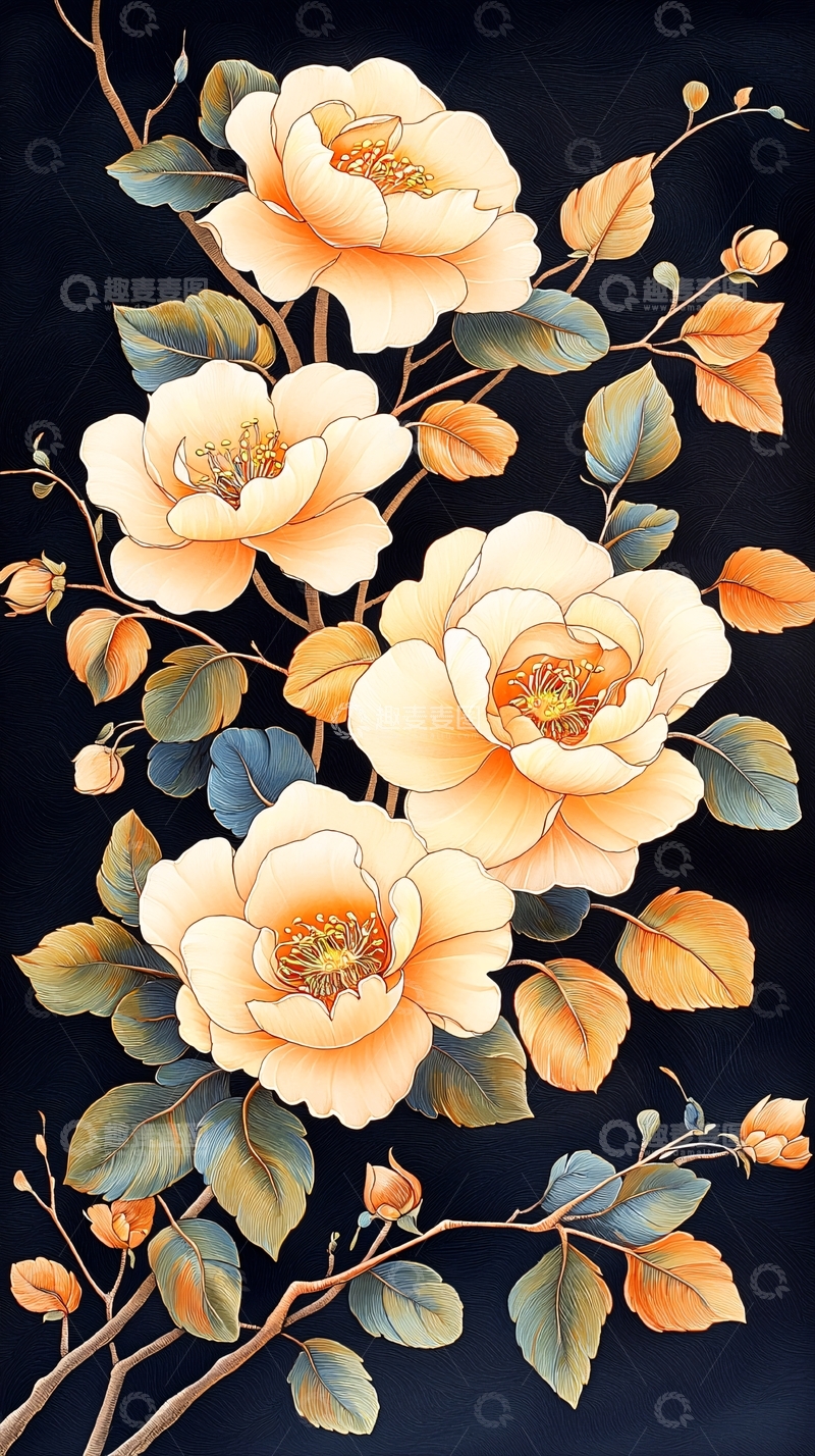 高清大图下载【趣麦麦图】橙色花卉插画背景素材