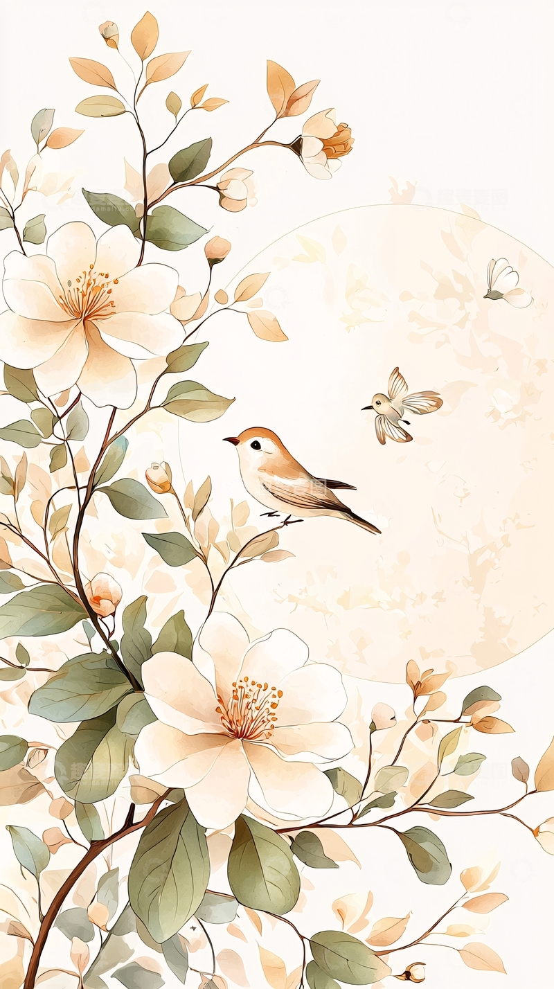 高清大图下载【趣麦麦图】花鸟自然风景插画
