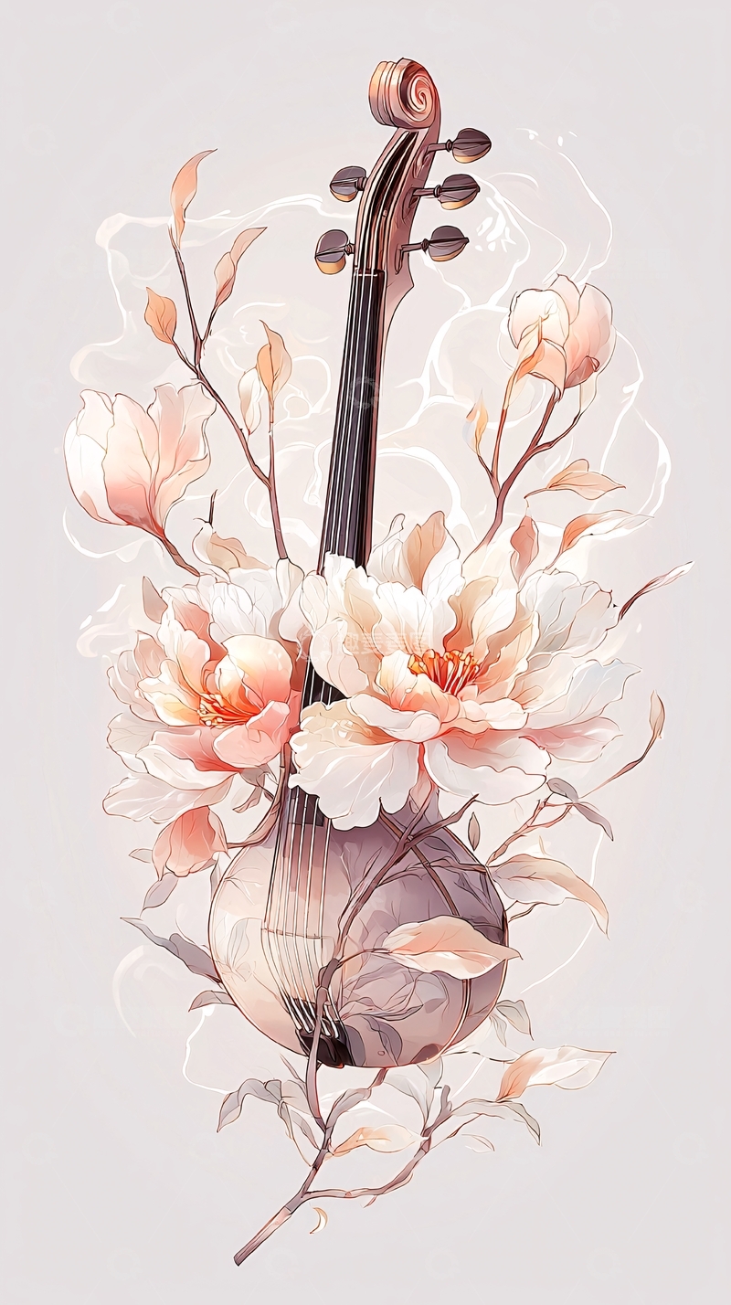 高清大图下载【趣麦麦图】花与琴的艺术插画