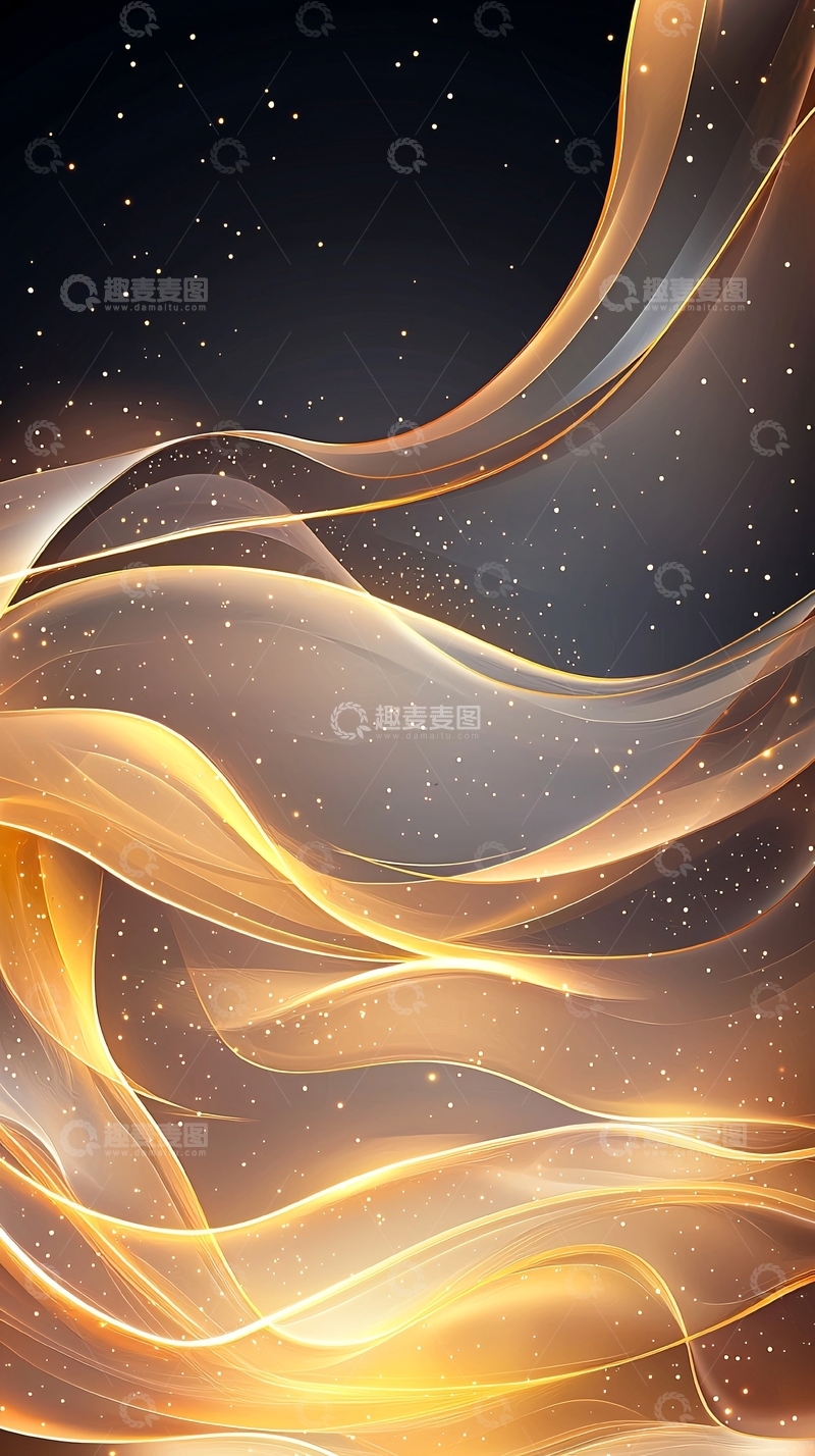 高清大图下载【趣麦麦图】金色波浪星空背景素材