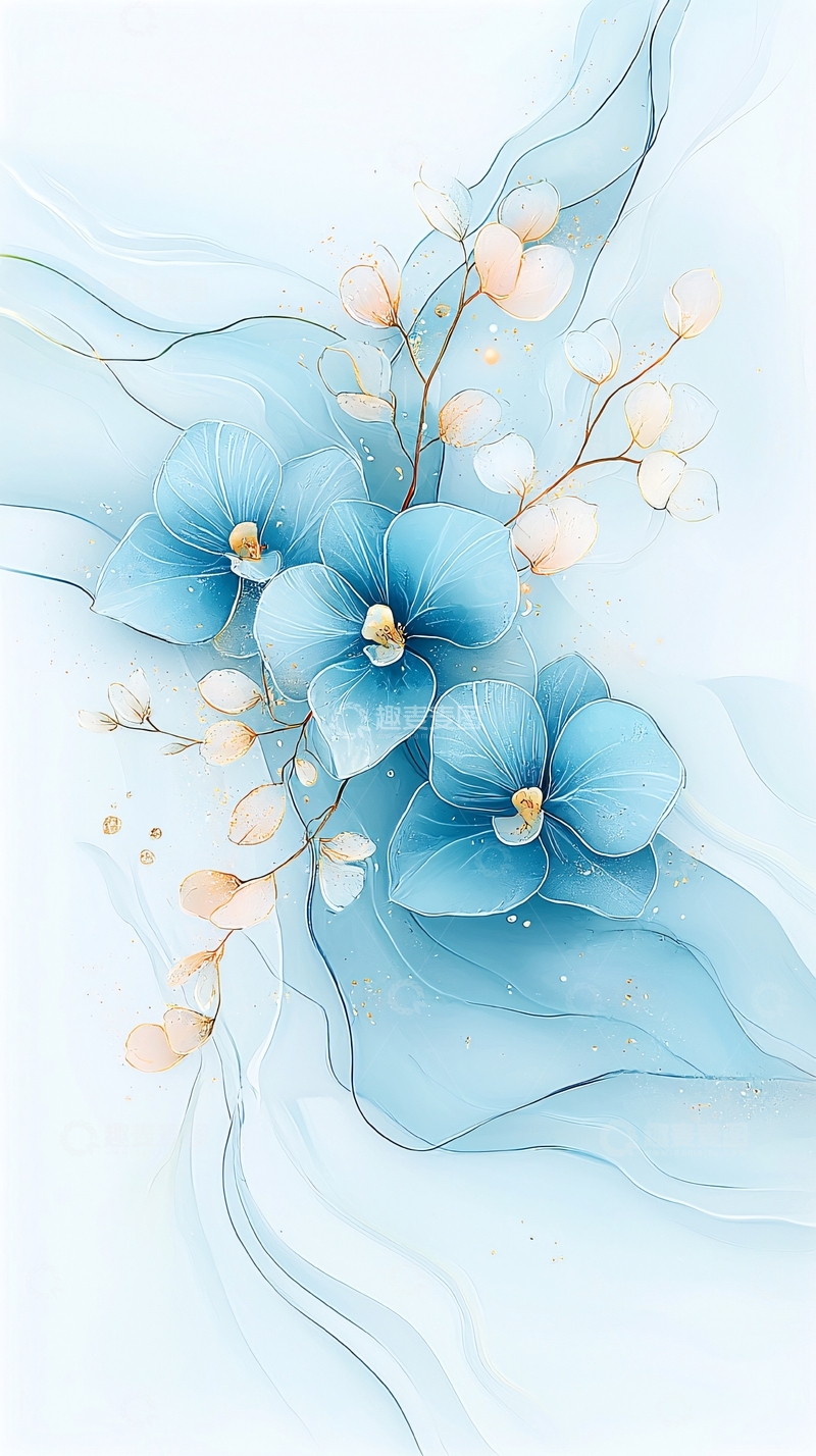 高清大图下载【趣麦麦图】蓝色花卉抽象艺术背景图