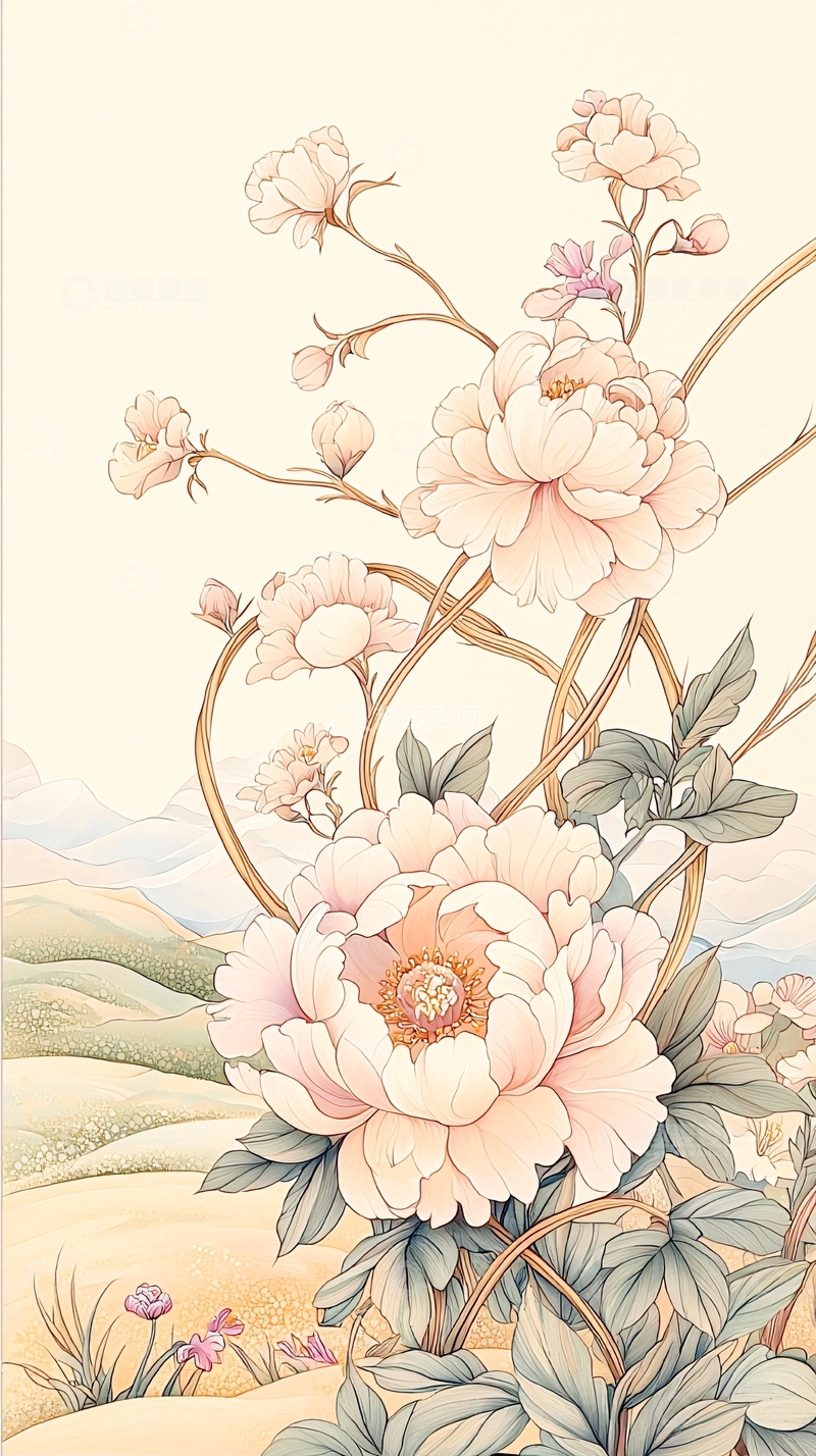 高清大图下载【趣麦麦图】牡丹花盛开的田园风光