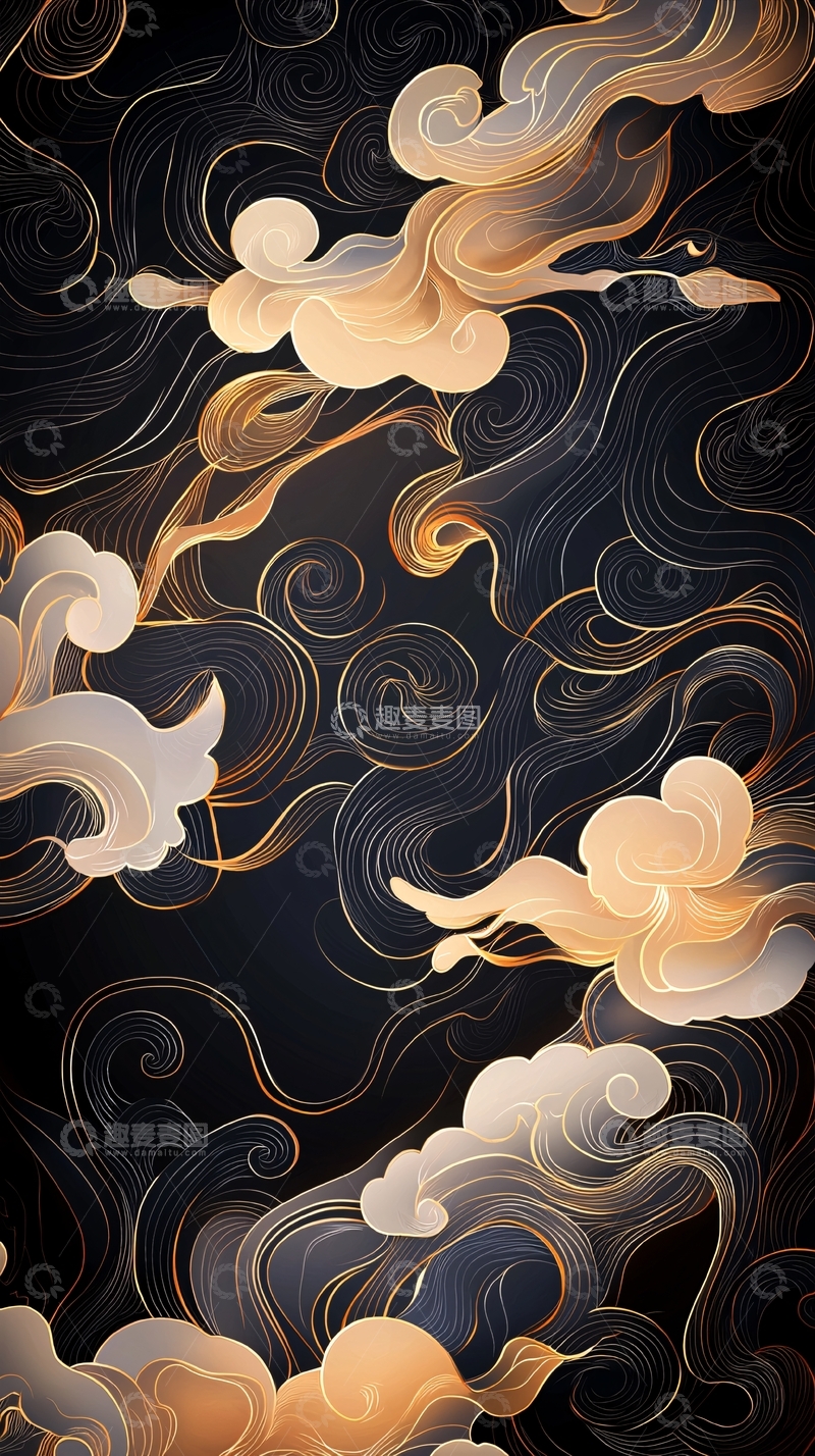 高清大图下载【趣麦麦图】金色云纹抽象艺术背景