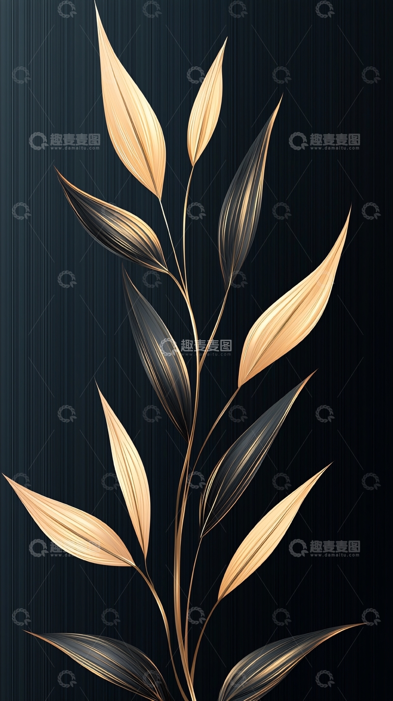 高清大图下载【趣麦麦图】金色叶子装饰图案背景