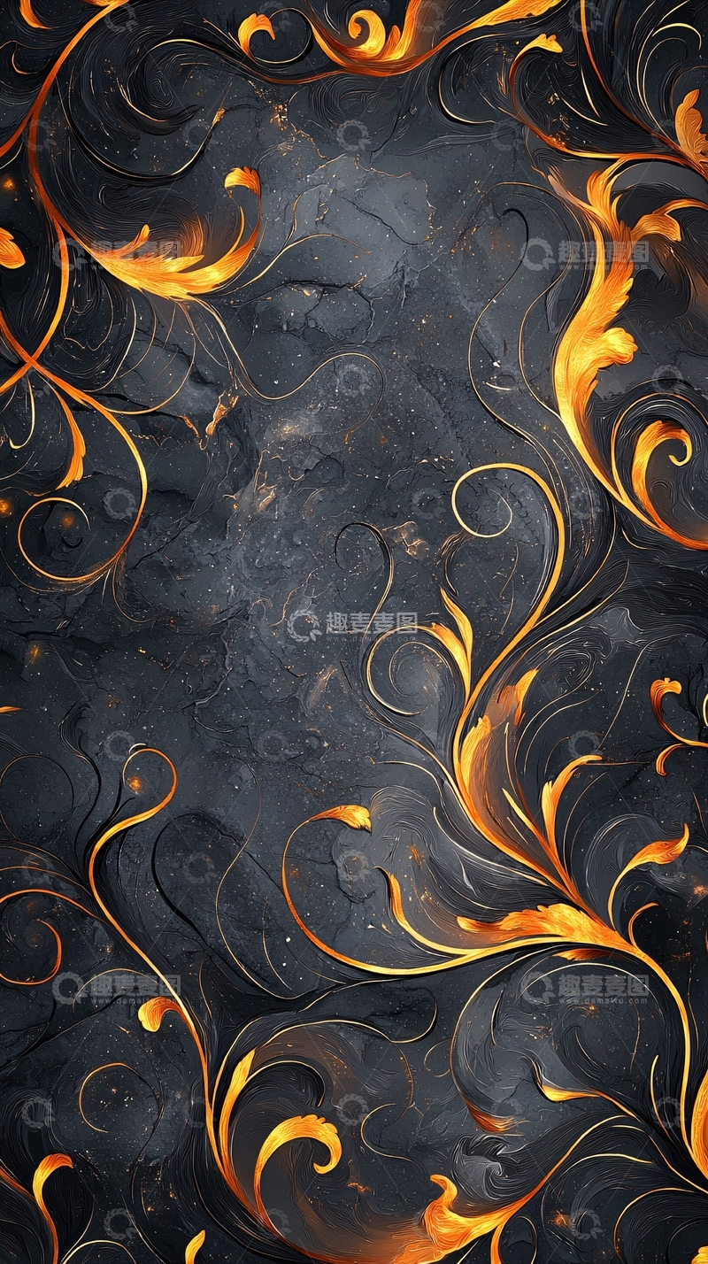 高清大图下载【趣麦麦图】金色火焰与黑色背景的艺术图案