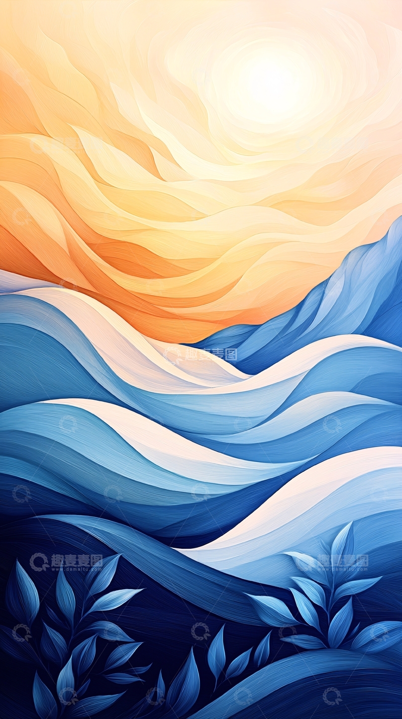 高清大图下载【趣麦麦图】日落山海蓝调风景