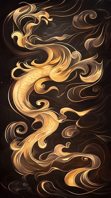 金色龙形艺术插画