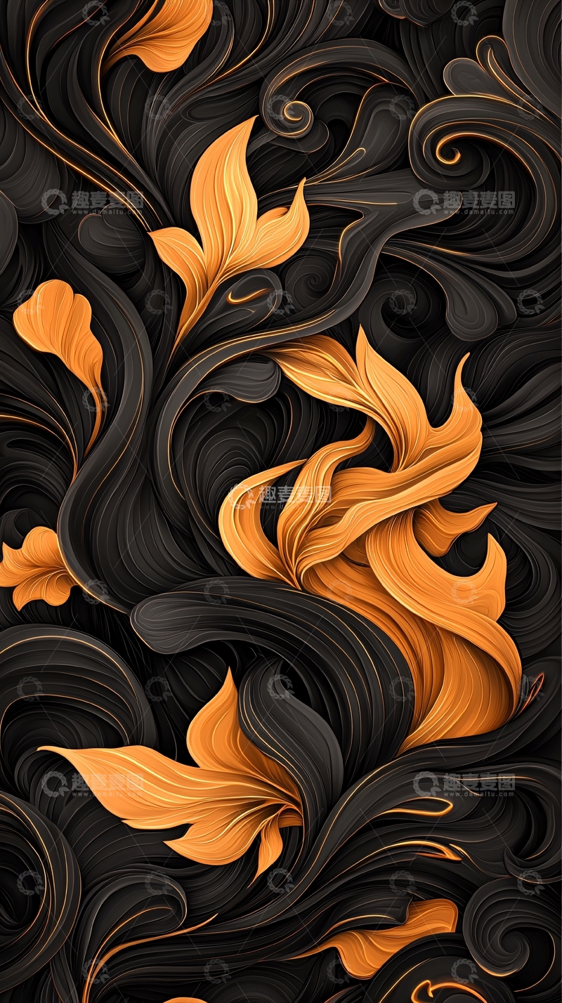 高清大图下载【趣麦麦图】金色火焰与黑色漩涡的艺术图案