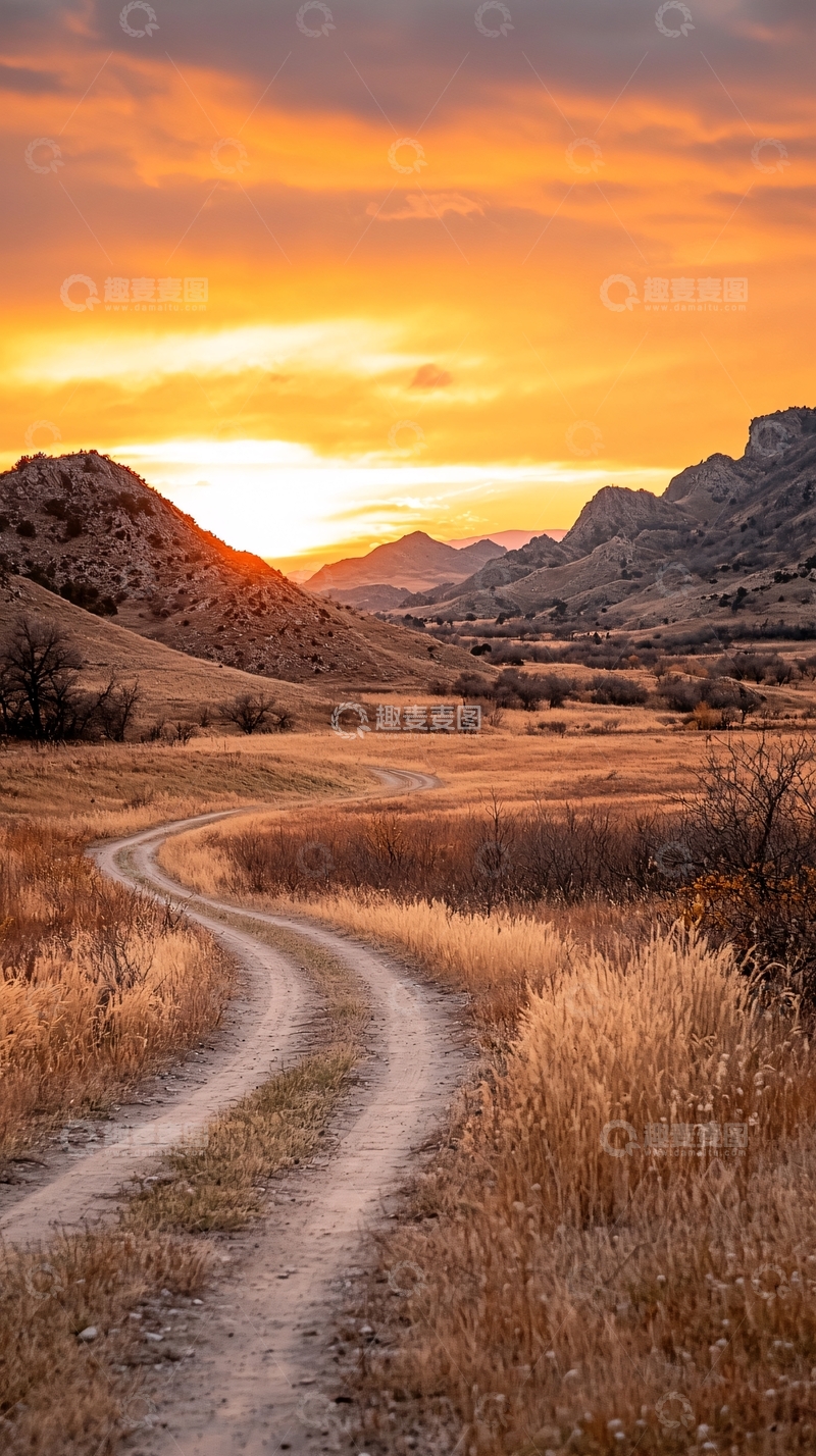 高清大图下载【趣麦麦图】夕阳下的乡间小路6