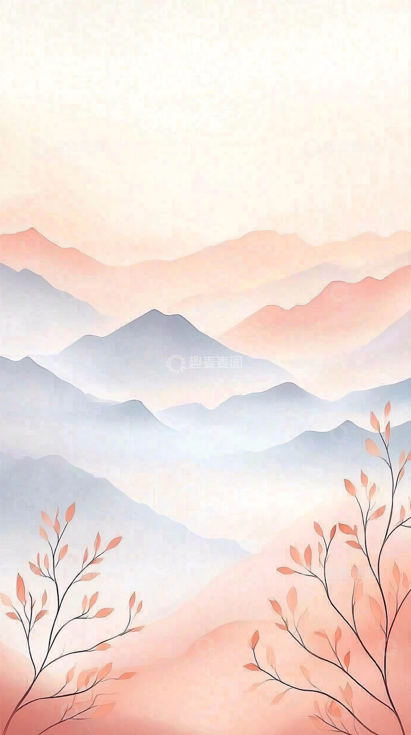 高清大图下载【趣麦麦图】秋日山景简约插画背景图