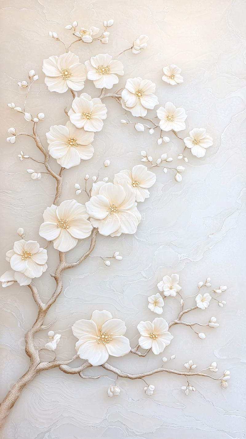高清大图下载【趣麦麦图】白色花朵树枝背景图