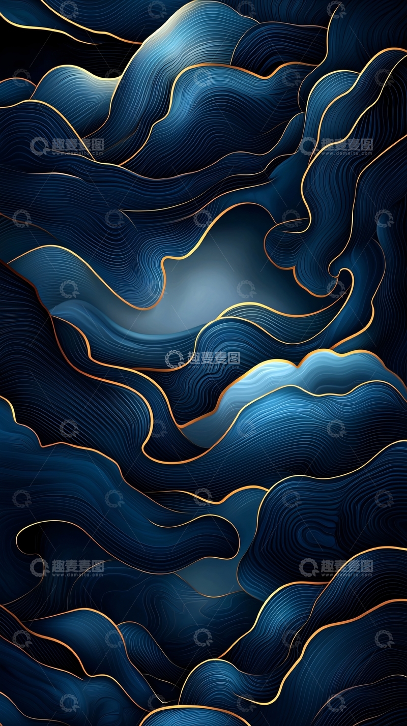 高清大图下载【趣麦麦图】深蓝色波浪线条抽象艺术背景