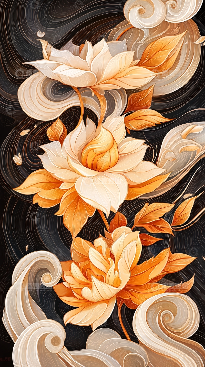 高清大图下载【趣麦麦图】橙色莲花艺术插画背景