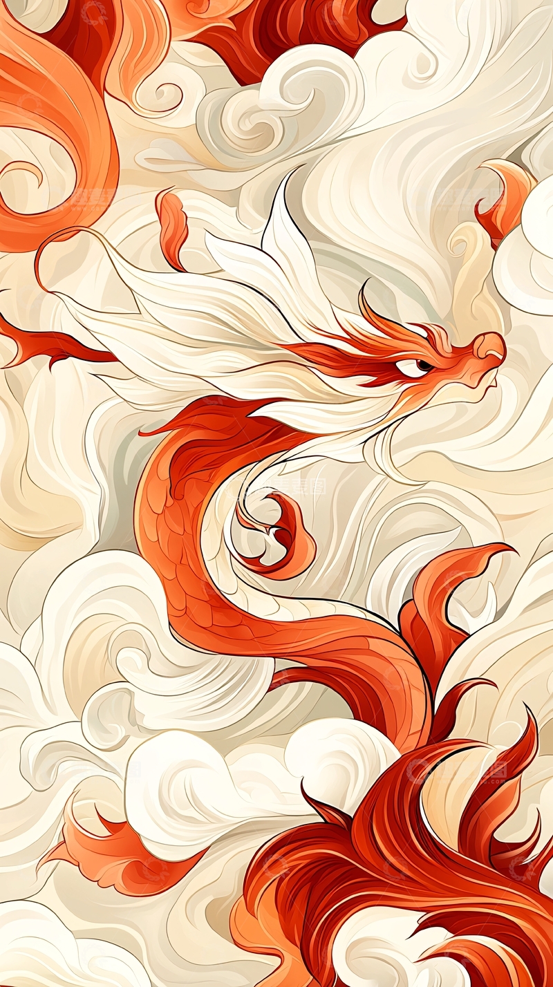 高清大图下载【趣麦麦图】云中飞龙艺术插画