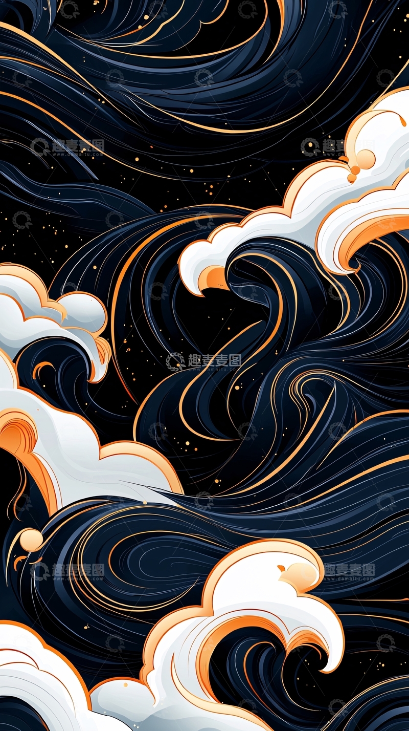 高清大图下载【趣麦麦图】夜空中的波浪与云朵