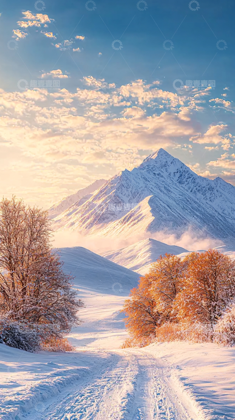 高清大图下载【趣麦麦图】冬日雪山下的小路