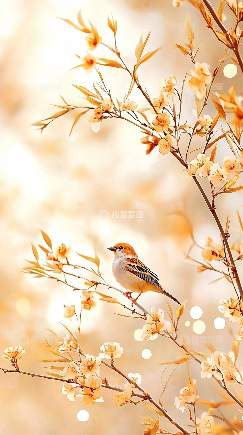 高清大图下载【趣麦麦图】秋日树枝上的小鸟