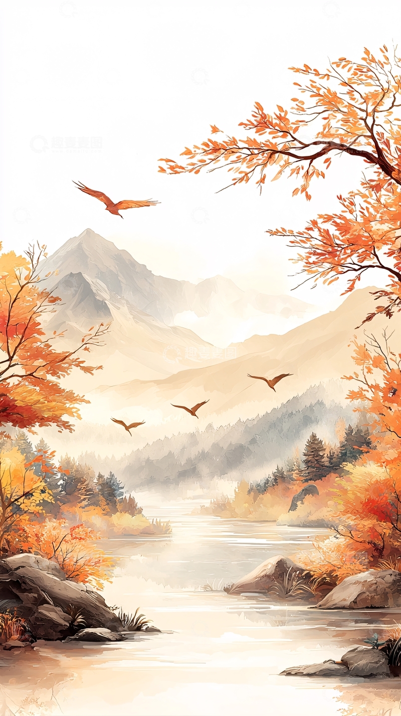 高清大图下载【趣麦麦图】秋日山河图高清图片