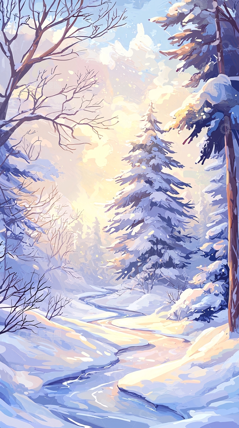 高清大图下载【趣麦麦图】冬日雪景小溪潺潺