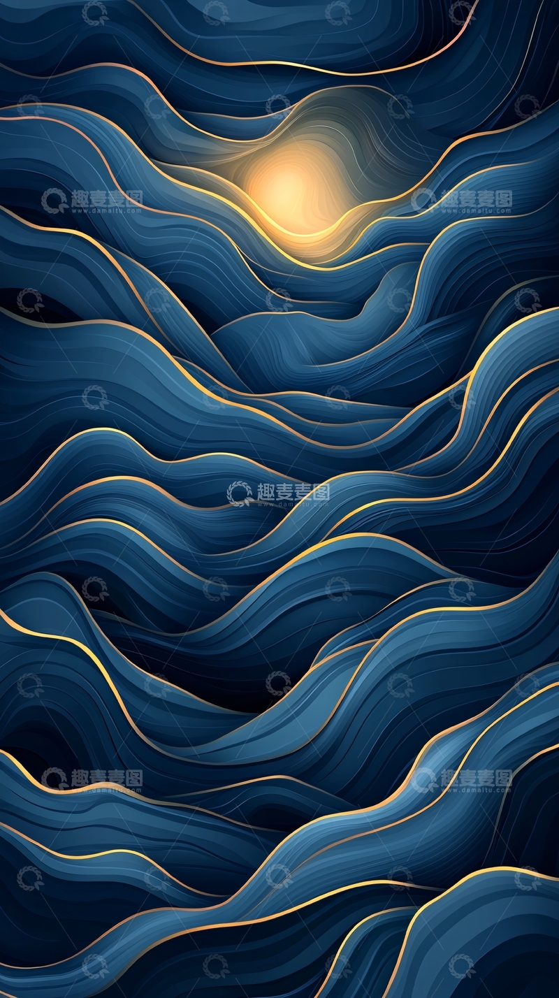 高清大图下载【趣麦麦图】深蓝色波浪抽象艺术背景